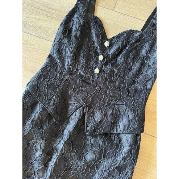 Vintage 80s Scott McClintock Black Lace Wiggle Dress Rhinestone Buttons 4P Sexy - Picture 11 of 16